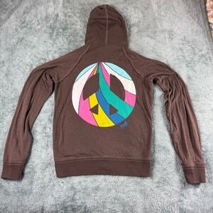 PINK VS Vintage Hoodie Full Zip‎ Brown Peace Sign Sweatshirt Size Medium
